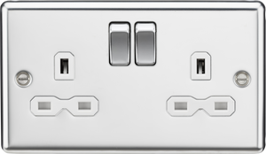 Knightsbridge CL9PCW 13A 2G DP Switched Socket White Insert - Rounded Edge Polished Chrome