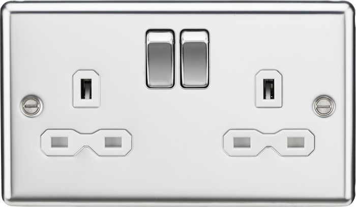 Knightsbridge CL9PCW 13A 2G DP Switched Socket White Insert - Rounded Edge Polished Chrome