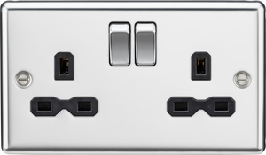 Knightsbridge CL9PC 13A 2G DP Switched Socket Rounded Edge Polished Chrome - Black inserts