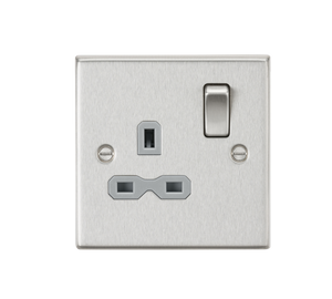Knightsbridge CS7BCG 13A 1G DP Switched Socket with Grey Insert - Square Edge Brushed Chrome