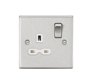 Knightsbridge CS7BCW 13A 1G DP Switched Socket with White Insert - Square Edge Brushed Chrome