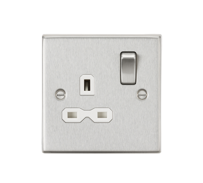 Knightsbridge CS7BCW 13A 1G DP Switched Socket with White Insert - Square Edge Brushed Chrome