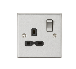 Knightsbridge CS7BC 13A 1G DP Switched Socket with Black Insert - Square Edge Brushed Chrome