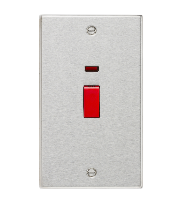 Knightsbridge CS82NBC 45A DP Switch with Neon (double size) - Square Edge Brushed Chrome