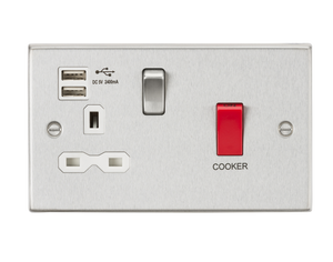 Knightsbridge CS8333UBCW 45A DP Switch & 13A Switched Socket with Dual USB Charger 2.4A - Brushed Chrome with white insert