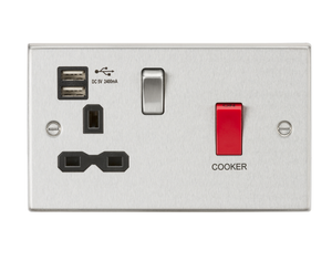 Knightsbridge CS8333UBC 45A DP Switch & 13A Switched Socket with Dual USB Charger 2.4A - Brushed Chrome with black insert