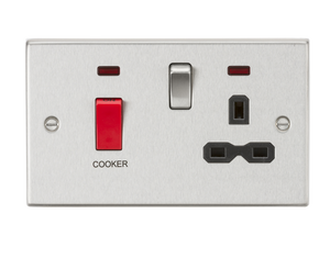Knightsbridge CS83BC 45A DP Cooker Switch & 13A Switched Socket with Neons & Black Insert - Square Edge Brushed Chrome