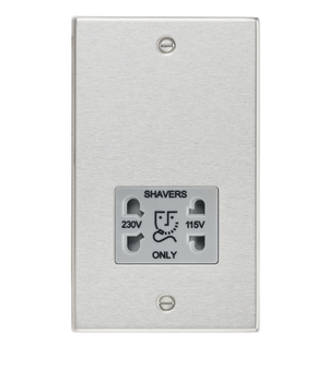 Knightsbridge CS89BCG 115/230V Dual Voltage Shaver Socket with Grey Insert - Square Edge Brushed Chrome