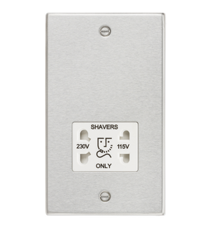 Knightsbridge CS89BCW 115/230V Dual Voltage Shaver Socket with White Insert - Square Edge Brushed Chrome