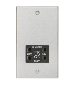 Knightsbridge CS89BC 115/230V Dual Voltage Shaver Socket with Black Insert - Square Edge Brushed Chrome