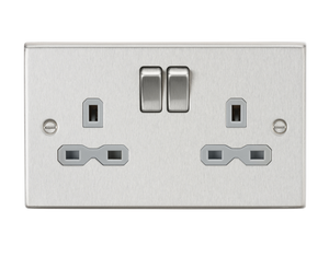 Knightsbridge CS9BCG 13A 2G DP Switched Socket with Grey Insert - Square Edge Brushed Chrome