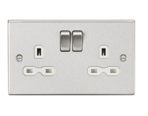 Knightsbridge CS9BCW 13A 2G DP Switched Socket with White Insert - Square Edge Brushed Chrome