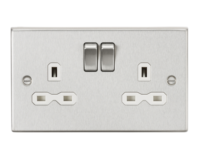 Knightsbridge CS9BCW 13A 2G DP Switched Socket with White Insert - Square Edge Brushed Chrome
