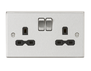 Knightsbridge CS9BC 13A 2G DP Switched Socket with Black Insert - Square Edge Brushed Chrome