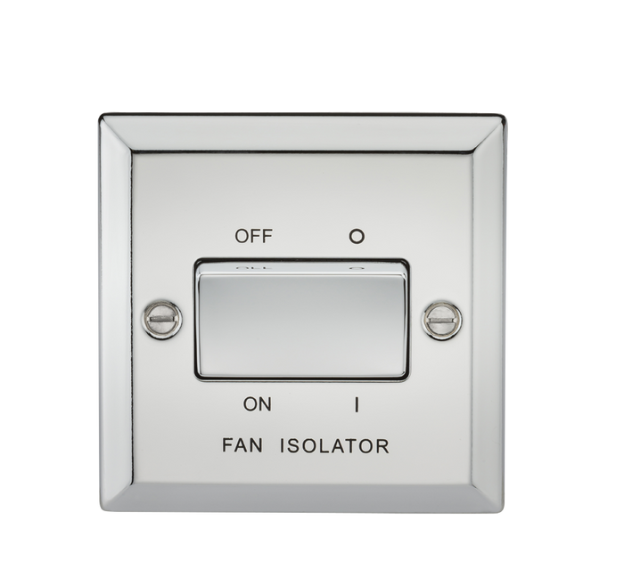 Knightsbridge CV11PC 10AX 3 Pole Fan Isolator Switch - Bevelled Edge Polished Chrome