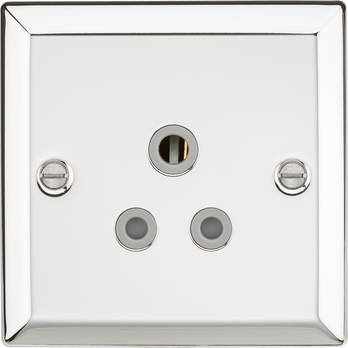 Knightsbridge CV5APCG 5A Unswitched Socket with Grey Insert - Bevelled Edge Polished Chrome