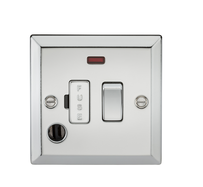 Knightsbridge CV63FPC 13A Switched Fused Spur Unit with Neon & Flex Outlet - Bevelled Edge Polished Chrome
