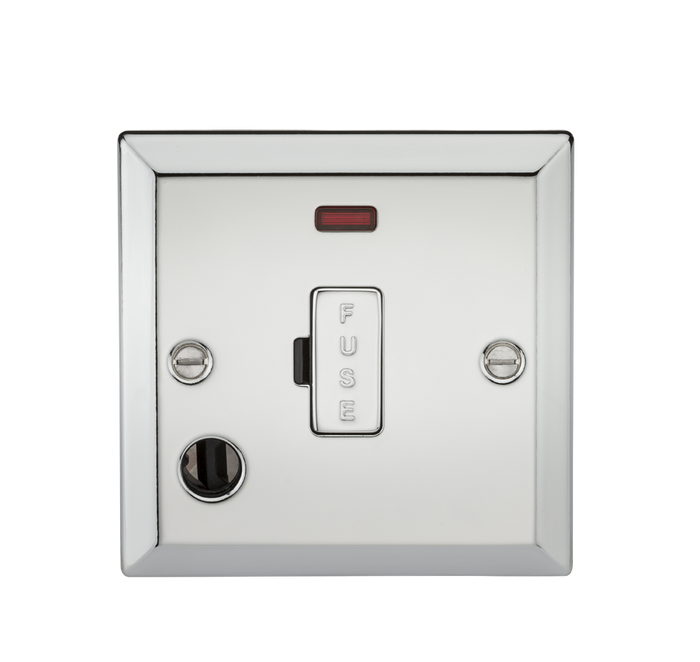Knightsbridge CV6FPC 13A Fused Spur Unit with Neon & Flex Outlet - Bevelled Edge Polished Chrome