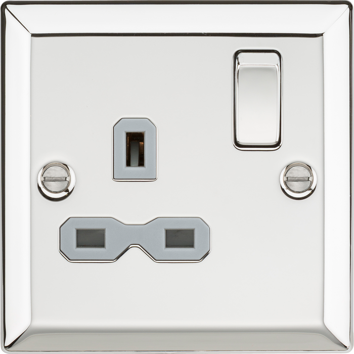 Knightsbridge CV7PCG 13A 1G DP Switched Socket with Grey Insert - Bevelled Edge Polished Chrome