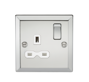Knightsbridge CV7PCW 13A 1G DP Switched Socket with White Insert - Bevelled Edge Polished Chrome - Knightsbridge - Sparks Warehouse