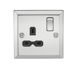 Knightsbridge CV7PC 13A 1G DP Switched Socket with Black Insert - Bevelled Edge Polished Chrome - Knightsbridge - Sparks Warehouse