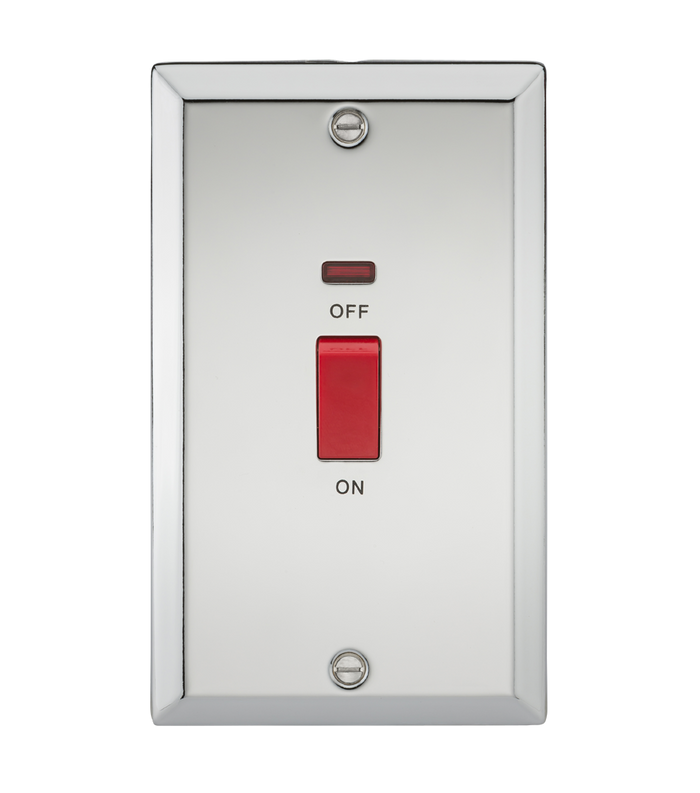 Knightsbridge CV82NPC 45A DP Switch with Neon (double size) - Bevelled Edge Polished Chrome