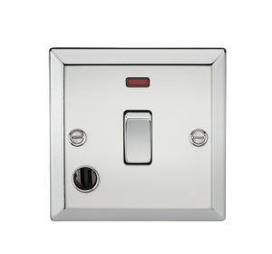 Knightsbridge CV834FPC 20A 1G DP Switch with Neon & Flex Outlet - Bevelled Edge Polished Chrome - Knightsbridge - Sparks Warehouse
