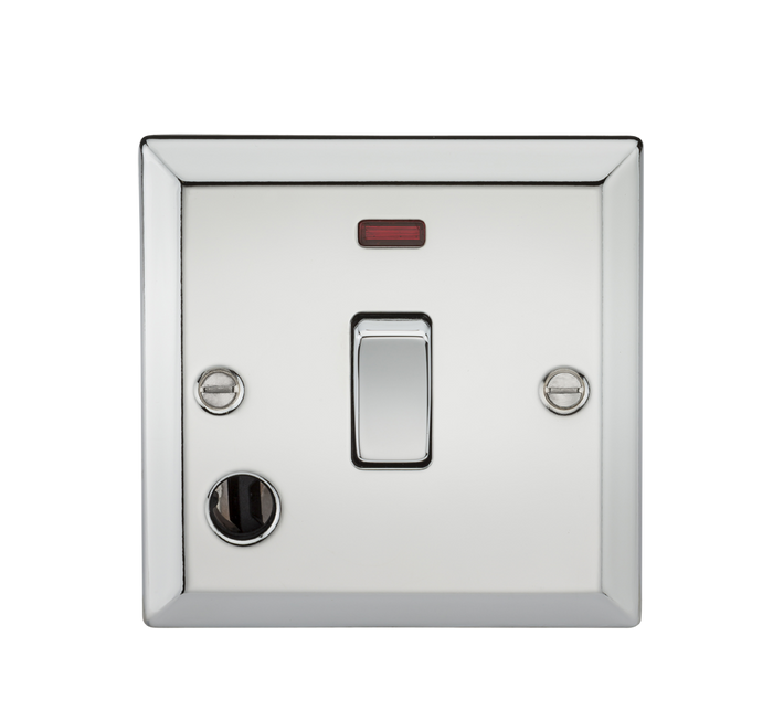 Knightsbridge CV834FPC 20A 1G DP Switch with Neon & Flex Outlet - Bevelled Edge Polished Chrome