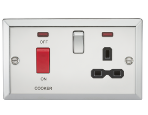 Knightsbridge CV83PC 45A DP Cooker Switch & 13A Switched Socket with Neons & Black Insert - Bevelled Edge Polished Chrome - Knightsbridge - Sparks Warehouse