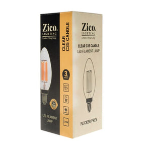 Zico ZIK008S/6W27E14C - Candle C35 Clear 6w E14 2700k Zico Vintage Zico - The Lamp Company
