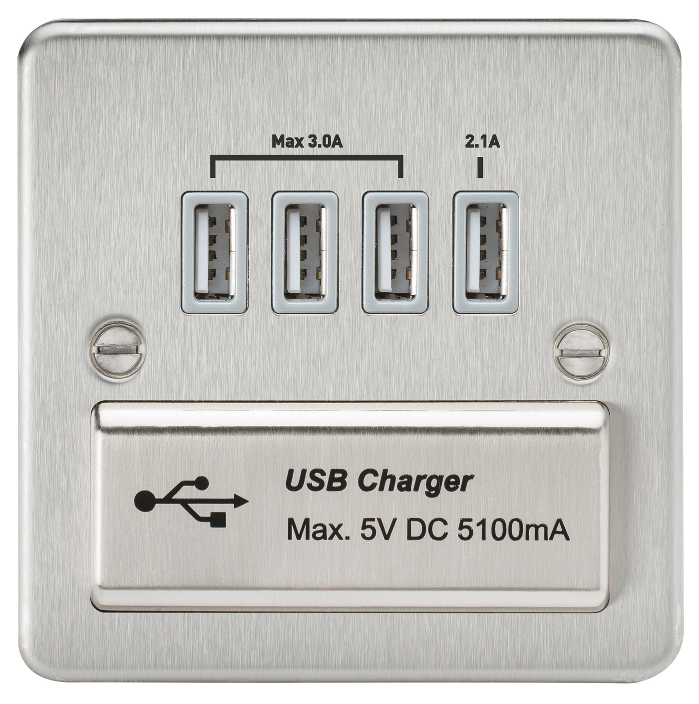 Knightsbridge FPQUADBCG Flat Plate 1G QUAD USB Charger Outlet 5V