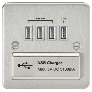 Knightsbridge FPQUADBCG Flat Plate 1G QUAD USB Charger Outlet 5V DC 5.1A - Brushed Chrome With Grey Insert - Knightsbridge - Sparks Warehouse