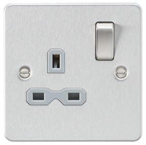 Knightsbridge FPR7000BCG Flat plate 13A 1G DP switched socket - Brushed chrome with Grey insert - Knightsbridge - Sparks Warehouse