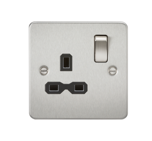 Knightsbridge FPR7000BC Flat plate 13A 1G DP switched socket - Brushed Chrome with Black insert - Knightsbridge - Sparks Warehouse
