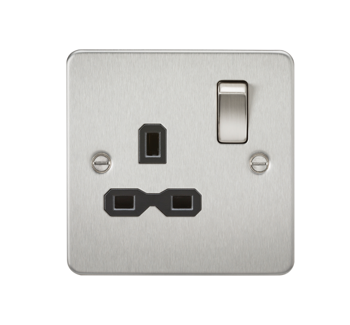 Knightsbridge FPR7000BC Flat plate 13A 1G DP switched socket - Brushed Chrome with Black insert