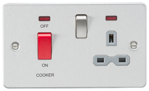 Knightsbridge FPR8333NBCG Flat Plate 45A DP Switch & 13A Switched Socket With Neon - Brushed Chrome With Grey Insert - Knightsbridge - Sparks Warehouse
