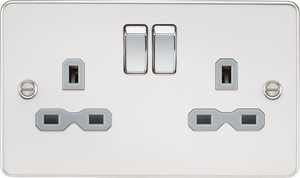 Knightsbridge FPR9000PCG Flat Plate 13A 2G DP Switched Socket - Polished Chrome With Grey Insert - Knightsbridge - Sparks Warehouse