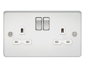 Knightsbridge FPR9000PCW Flat Plate 13A 2G DP Switched Socket - Polished Chrome With White Insert - Knightsbridge - Sparks Warehouse