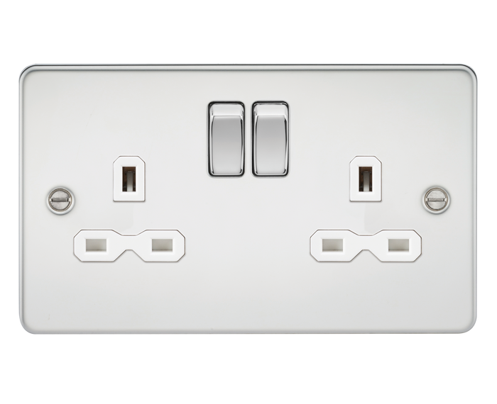 Knightsbridge FPR9000PCW Flat Plate 13A 2G DP Switched Socket - Polished Chrome With White Insert