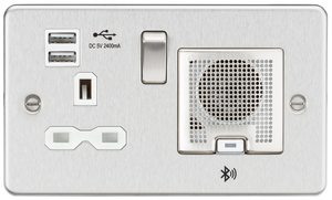 Knightsbridge FPR9905BCW - 13A socket, USB chargers (2.4A) and Bluetooth Speaker - Brushed Chrome - Knightsbridge - Sparks Warehouse