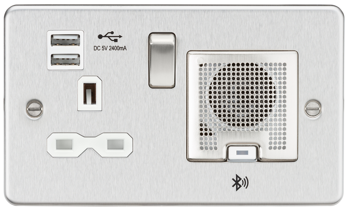 Knightsbridge FPR9905BCW - 13A socket, USB chargers (2.4A) and Bluetooth Speaker - Brushed Chrome