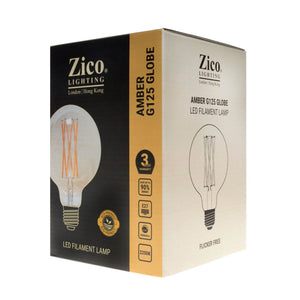 Zico ZIKD052/6W22E27A - Globe G125 Amber 6w E27 2000k Zico Vintage Zico - The Lamp Company