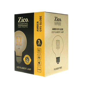 Zico ZIKD048/6W22E27A - Globe G95 Amber 6w E27 2000k Zico Vintage Zico - The Lamp Company