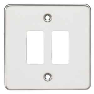 Knightsbridge GDFP002PC Flat plate 2G grid faceplate - polished chrome - Knightsbridge - Sparks Warehouse