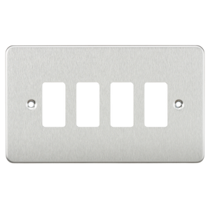 Knightsbridge GDFP004BC Flat Plate Brushed Steel 4G Grid Face Plate - Knightsbridge - Sparks Warehouse
