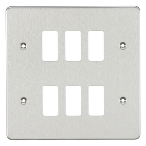 Knightsbridge GDFP006BC Flat plate 6G grid faceplate - brushed chrome - Knightsbridge - Sparks Warehouse