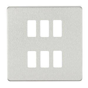 Knightsbridge GDSF006BC Screwless 6G grid faceplate - brushed chrome - Knightsbridge - Sparks Warehouse
