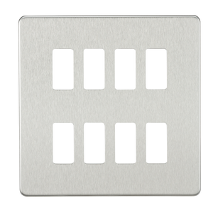 Knightsbridge GDSF008BC Screwless 8G grid faceplate - brushed chrome - Knightsbridge - Sparks Warehouse