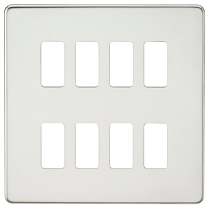 Knightsbridge GDSF008PC Screwless 8G grid faceplate - polished chrome - Knightsbridge - Sparks Warehouse