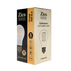 Zico ZIK031/6W27E27C - GLS A60 Clear 6w E27 2700k Zico Vintage Zico - The Lamp Company